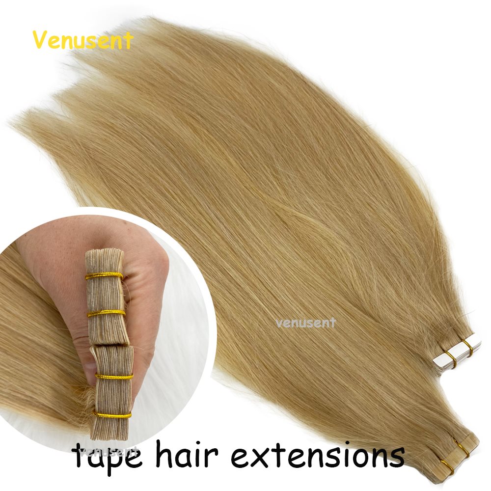 인간의 머리카락 확장에 금발 원활한 보이지 않는 테이프 유럽 자연 버진 인간의 머리카락 피부 Weft 접착제 확장 40Pcs